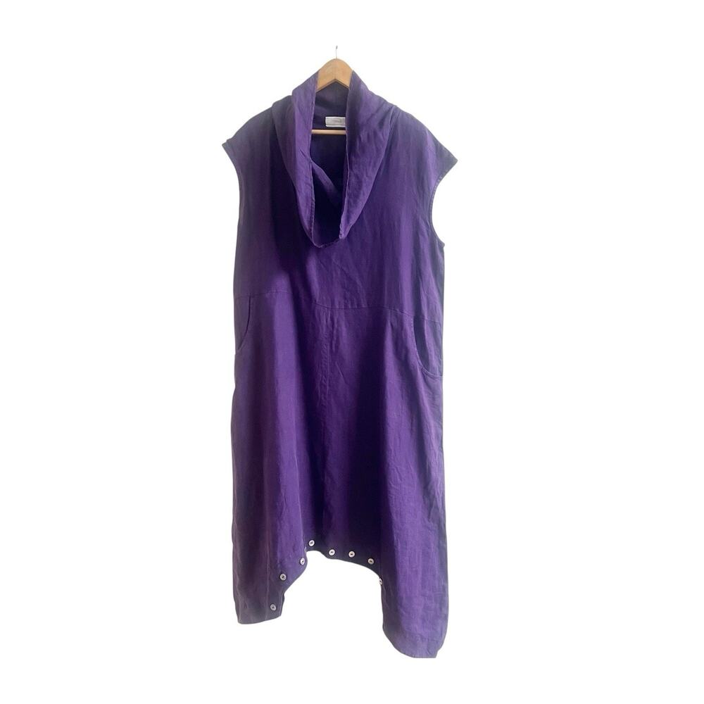 Bryn Walker Lagenlook Linen Jumper Purple Size Medium Minimalist Hipster Button